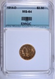 1914-D $2.50 GOLD INDIAN, EMGC CH/GEM BU