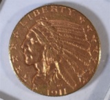 1911-D $5 GOLD INDIAN AU/UNC