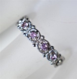 STERLING SILVER RING, PINK STONES