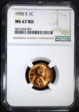 1955-S LINCOLN CENT NGC MS67 RD