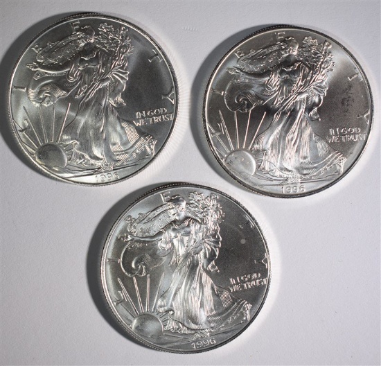 3-BU 1996 AMERICAN SILVER EAGLES BETTER DATE