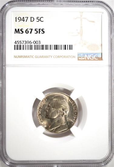 1947-D JEFFERSON NICKEL, NGC MS-67 5FS