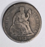 1865-S SEATED LIBERTY DIME, VF - RARE KEY DATE!