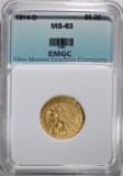1914-D $2.50 GOLD INDIAN, EMGC CH BU