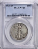 1938-D WALKING LIBERTY HALF DOLLAR, PCGS VF-25