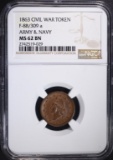 1863 CIVIL WAR TOKEN NGC MS 62 BN