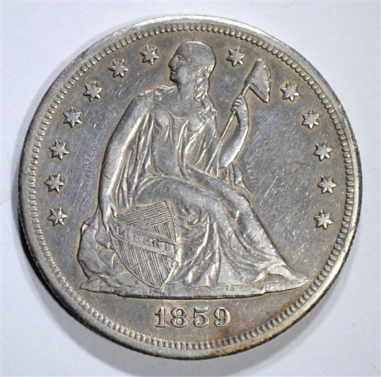 1859-O SEATED DOLLAR, XF/AU