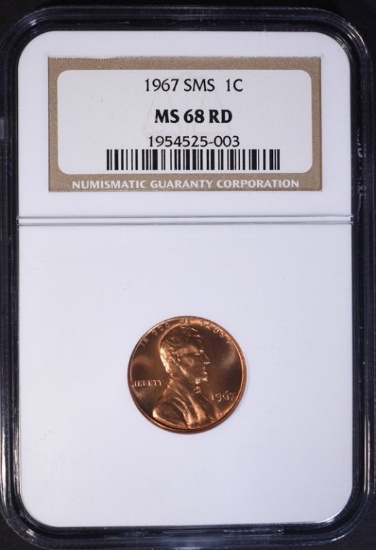 1967 SMS LINCOLN CENT, NGC MS-68 RED