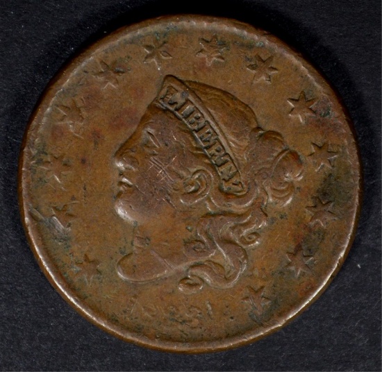 1833 LARGE CENT N-1 VF+