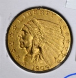 1909 $2 1/2 GOLD INDIAN HEAD  CH BU+