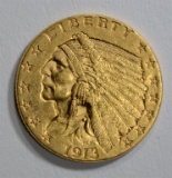 1913 $2 1/2 GOLD INDIAN HEAD  CH BU+