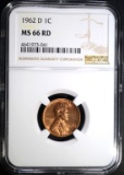 1962-D LINCOLN CENT, NGC MS-66 RED