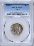 1913-D T-1 BUFFALO NICKEL, PCGS MS-66 SUPER