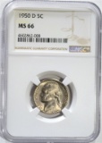 1950-D JEFFERSON NICKEL NGC MS66