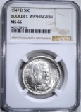 1947-D B.T. WASHINGTON HALF DOLLAR, NGC MS-66!