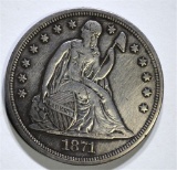 1871 SEATED DOLLAR, XF+ cleaned