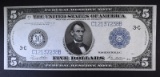 1914 $5 FED RSV NOTE - NICE AU