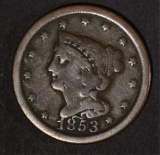 1853 HALF CENT F/VF SCRATCH