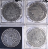 1884-O, 89-O, 1900-O & 1901-O CIRC MORGAN DOLLARS