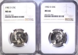 2 - 1982 D WASHINGTON QTR NGC MS66