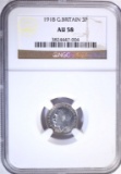 1918 G. BRITAIN 3 PENCE, NGC AU-58