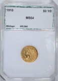 1910 $2.50 INDIAN GOLD PCI GEM BU