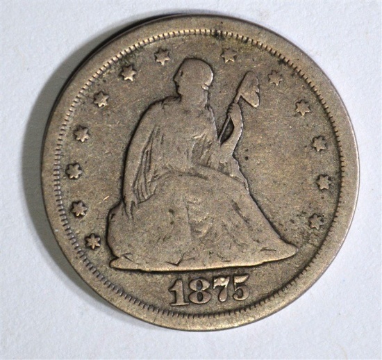 1875-S 20-CENT PIECE, VG/FINE NICE