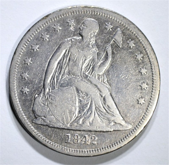 1842 SEATED DOLLAR, VF/XF