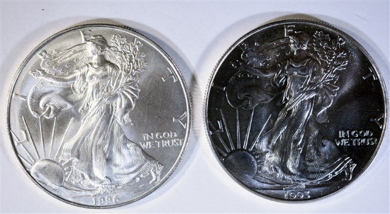 BU 1993 & 1996 AMERICAN SILVER EAGLES KEY