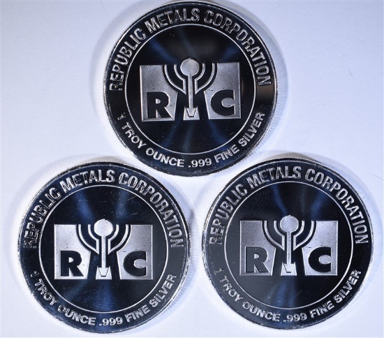 3-RMC ONE OUNCE .999 SILVER ROUNDS