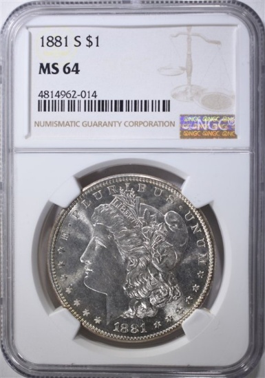 1881-S MORGAN DOLLAR, NGC MS-64