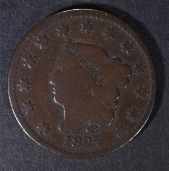 1827 LARGE CENT, VG BETTER DATE