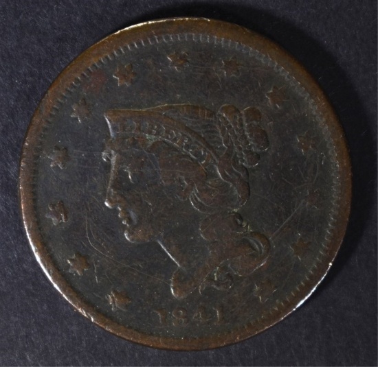 1841 LARGE CENT, VF BETTER DATE