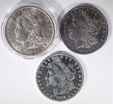 3 MORGAN DOLLARS: 1890-S AU, 1891 XF &