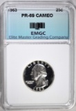 1963 WASHINGTON QUARTER, EMGC SUPERB GEM+ PROOF CA