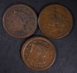 1838 VF, 51 VF & 54 F/VF LARGE CENTS