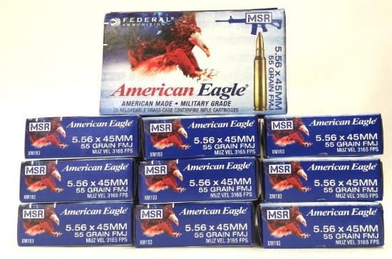 10 Boxes of Federal American Eagle 5.56x45mm