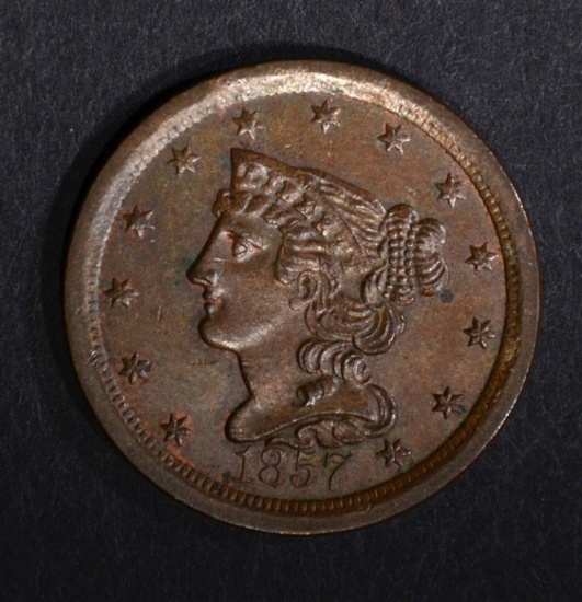 1857 HALF CENT, BEAUTIFUL ORIGINAL UNC