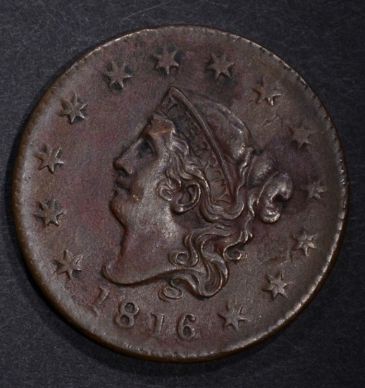 1816 LARGE CENT, AU DETAILS a few spots