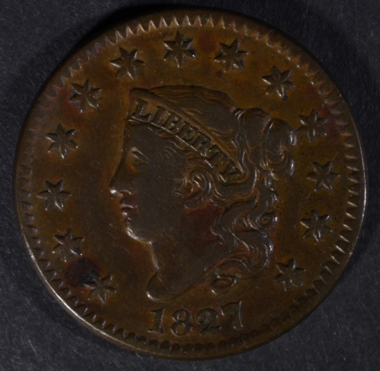 1827 LARGE CENT, VF/XF