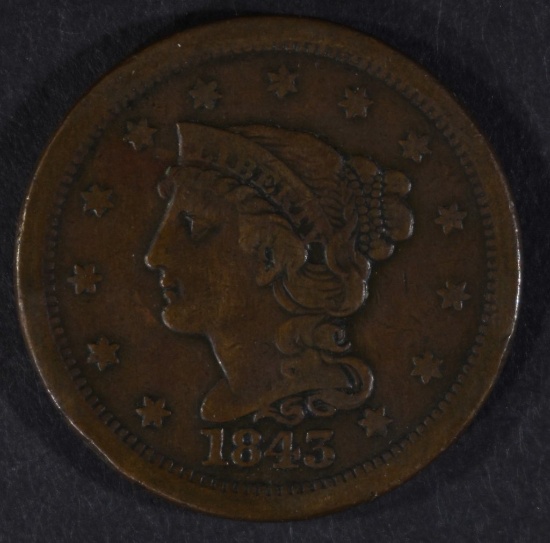 1843 LARGE CENT, XF