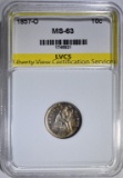 1857-O SEATED LIBERTY DIME, LVCS CHOICE BU