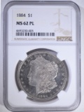 1884 MORGAN DOLLAR NGC MS 62 PL