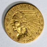 1908 $2.50 INDIAN GOLD, XF