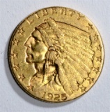 1925-D $2.50 INDIAN GOLD, XF/AU