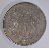 1872 SHIELD NICKEL, XF/AU