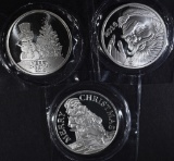 3-DIFFERENT HOLIDAY 1 oz .999 SILVER ROUNDS (2016