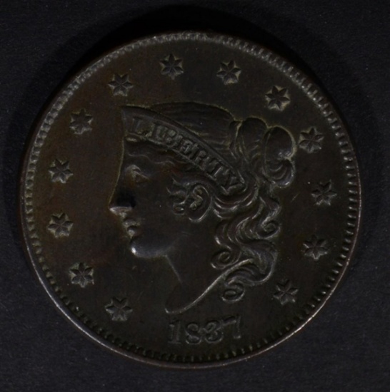 1837 LARGE CENT, XF/AU