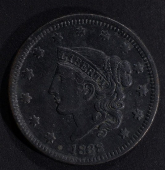 1838 LARGE CENT, VF/XF porosity