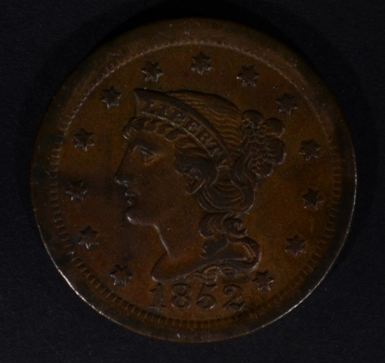 1852 LARGE CENT, XF/AU